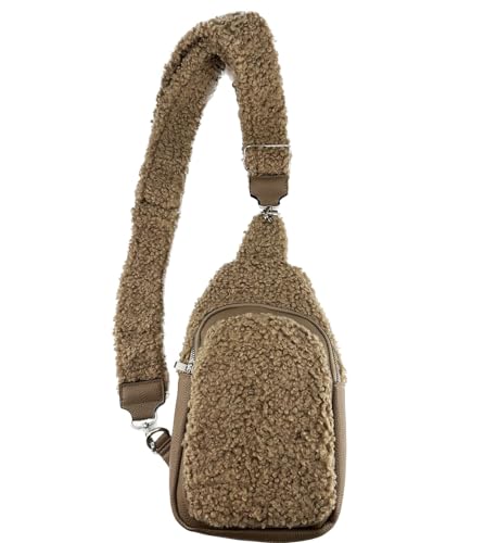 Teddyfell Gürteltasche Crossbody Bauchtasche Umhängetasche Gurt Unifarbe Unisex (Khaki) von J26