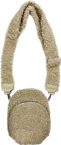 Teddyfell Umhängetasche Gürteltasche Crossbody Bauchtasche Gurt Unifarbe Unisex (Beige) von J26