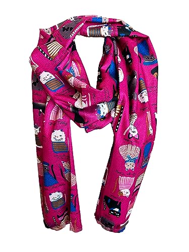 Übergangsschal Herbst Katze oder Hunde Motiv Dog Winter Schal Wolle Stola Tuch Cat Tier (Cat, Rosa) von J26