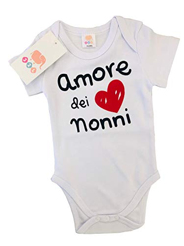 J2L Amore dei Nonni Baby Body Strampler in Italienisch aus hochwertiger 100% Baumwolle liebevoll Bedruckt, 3-24 Monate (Weiß, 9M (74)) von J2L