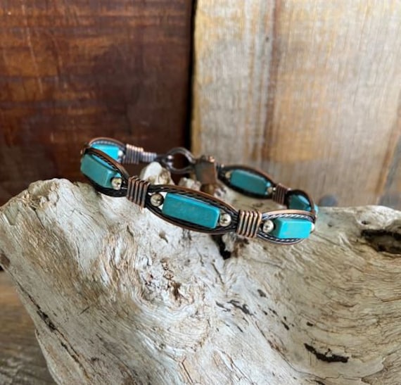 Kupfer Lariat in Blau, Edelstein Armband Armreif von J4UJewelry