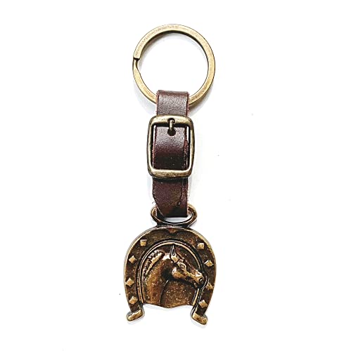 JA Horse Schlüsselanhänger Leder Kupfer Hufeisen Pferd Reiter Brief A-Z Made in Europe (Bronze Hufeisen Pony) von JA Horse
