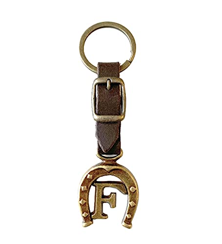 JA Horse Schlüsselanhänger Leder Kupfer Hufeisen Pferd Reiter Brief A-Z Made in Europe (F) von JA Horse