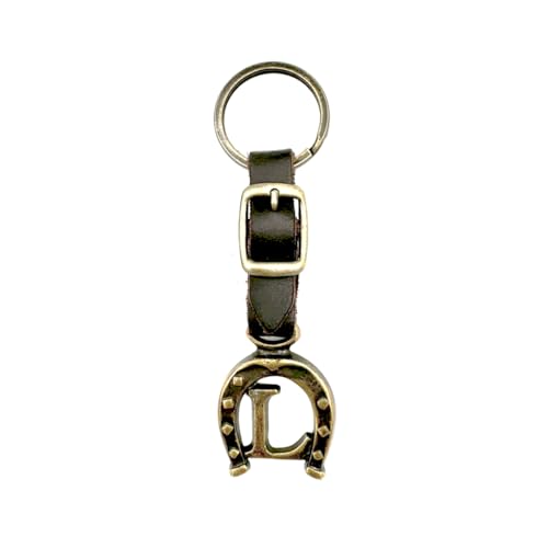 JA Horse Schlüsselanhänger Leder Kupfer Hufeisen Pferd Reiter Brief A-Z Made in Europe (L) von JA Horse