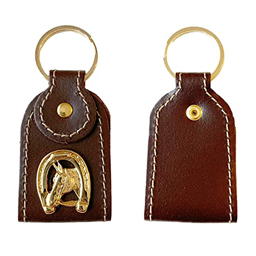 JA Horse Schlüsselanhänger Leder Kupfer Hufeisen Pferd Reiter Brief A-Z Made in Europe (Leder mit Goldenes Pferd) von JA Horse