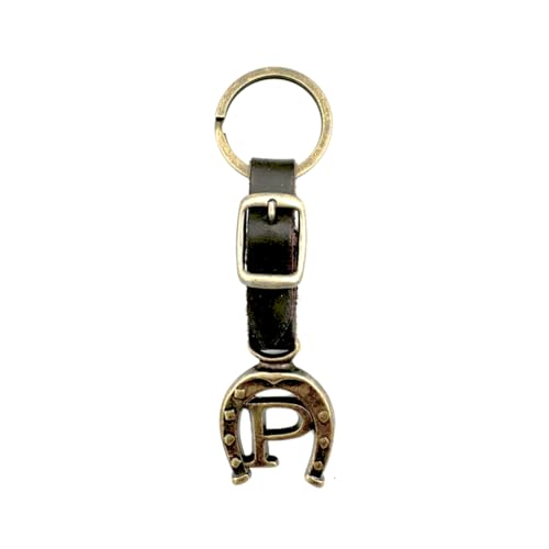 JA Horse Schlüsselanhänger Leder Kupfer Hufeisen Pferd Reiter Brief A-Z Made in Europe (P) von JA Horse