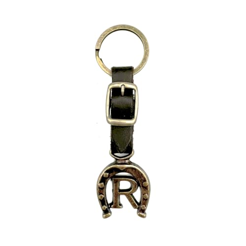 JA Horse Schlüsselanhänger Leder Kupfer Hufeisen Pferd Reiter Brief A-Z Made in Europe (R) von JA Horse