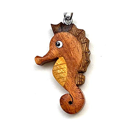 JA Horse handgemachte hölzerne Schlüsselanhänger Anhänger Dekor Meereslebewesen Segeln Hai Delfin Pinguin Meeresschildkröte (45 Seepferdchen) von JA Horse