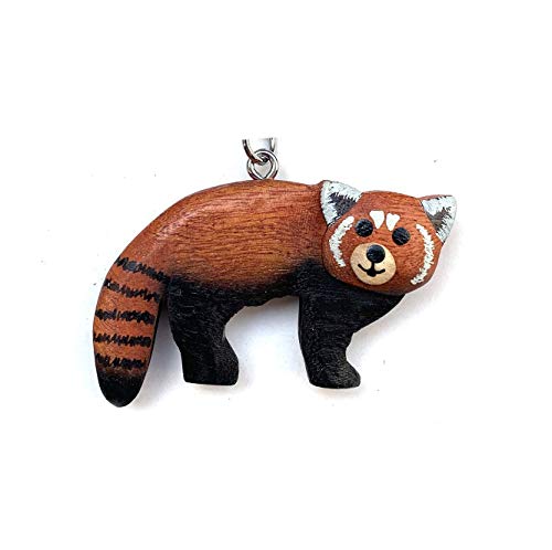JA Horse handgemachte hölzerne Schlüsselanhänger Anhänger Dekor Tiere im Wald Bär Dachs Fuchs Igel (71 Roter Panda) von JA Horse