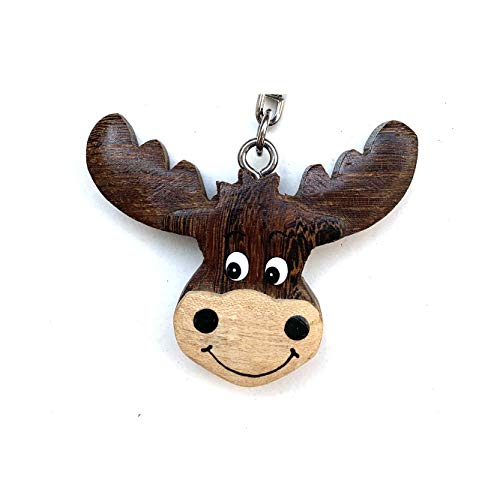 JA Horse handgemachte hölzerne Schlüsselanhänger Anhänger Dekor Tiere im Wald Bär Dachs Fuchs Igel (78 Elch - Elchkopf) von JA Horse