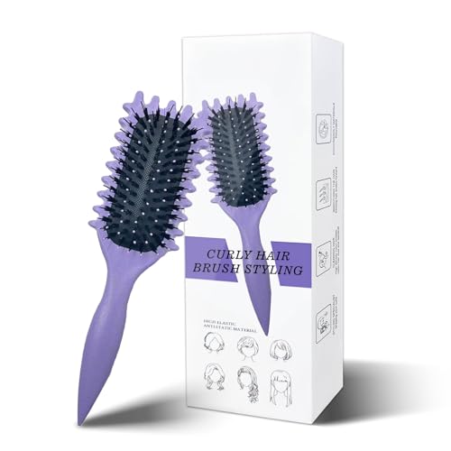 Curl Hair Brush, Curl Define Styling Brush, 2025 Neu Lockenbürste, Curl Define Stylingbürste, Wildschweinborsten Haarbürste, Haarbürste zum Entwirren für Frauen (Lila) von JABALUX