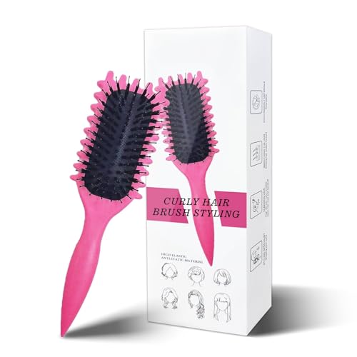 Curl Hair Brush, Curl Define Styling Brush, 2025 Neu Lockenbürste, Curl Define Stylingbürste, Wildschweinborsten Haarbürste, Haarbürste zum Entwirren für Frauen (Rosa) von JABALUX