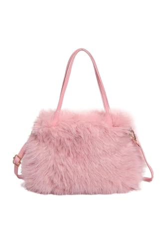 JABALUX Damen Klein Kunstfell Fuchs Pelz Tote Tasche Mini Pelzige Henkeltaschen Plüsch Schultertasche Umhängetasche Handtasche (Rosa) von JABALUX