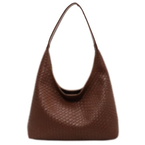 JABALUX Geflochtene Tasche Shopper PU Beuteltasche Tote Schultertasche Gewebte Handtasche Einkaufstasche Tote Bag Tragetasche für Schule Täglich (kaffee) von JABALUX