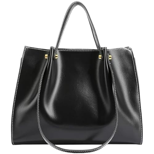 Leather Shoulder Bag for Women,Large Capacity Slouchy Work Tote Bag with Zipper,Fashion PU Purse Satchel Handbag (Schwarz) von JABALUX