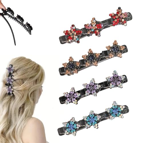 Sparkling Crystal Stone Braided Hair Clips, 2025 Neuestes 4 Stück Haarspangen mit funkelnden Kristallsteinen, Glitzernde Kristall-Stein Geflochtene Haarspangen für Damen (Bunte Pentagramm Stil) von JABALUX
