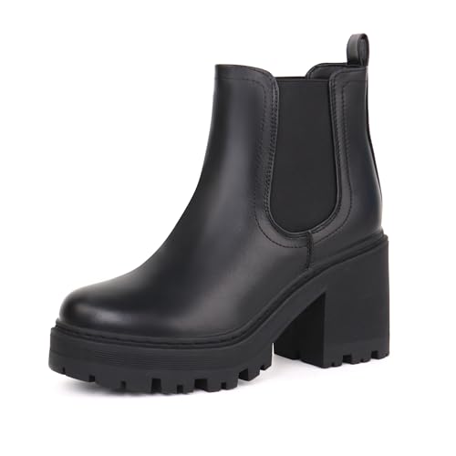 JABASIC Chelsea Boots Damen Stiefel Plateau Klassische Stiefeletten mit Absatz (40,Black) von JABASIC