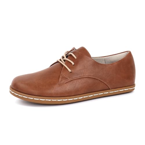 JABASIC Damen Barfuß-Lederschuhe mit weiter Zehenbox im Oxford-Stil Bequem Loafers (Brown,42) von JABASIC
