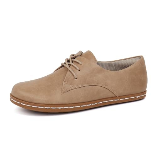 JABASIC Damen Barfuß-Lederschuhe mit weiter Zehenbox im Oxford-Stil Bequem Loafers (Matte Brown,42) von JABASIC