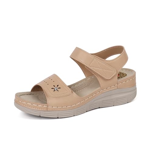 JABASIC Damen Sandalen mit Komfortfußbett Leichte Trekkingsandalen (37, Nude) von JABASIC