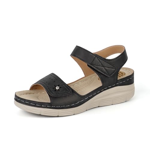 JABASIC Damen Sandalen Hohe Arch Orthopädische Schuhe Trekkingsandalen (38,Schwarz) von JABASIC