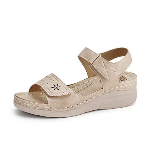 JABASIC Damen Sandalen Hohe Arch Orthopädische Schuhe Trekkingsandalen (40,Beige) von JABASIC