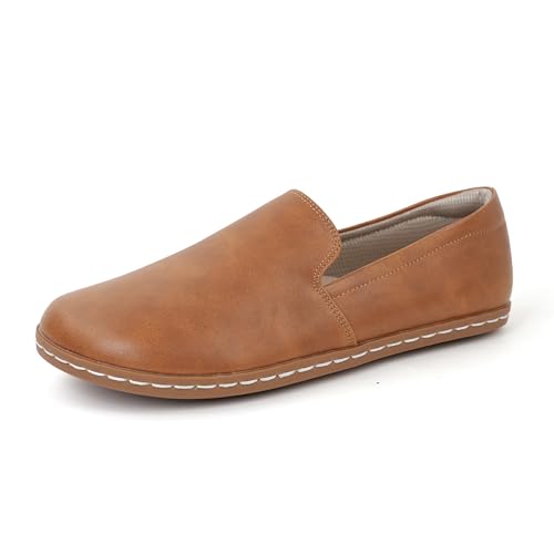 JABASIC Damen Schlupf-Loafer Barfußschuhe Bequeme Slip on Flache Mokassins (Tan,40) von JABASIC