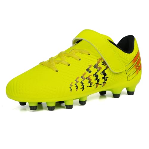 JABASIC Fussballschuhe Kinder Firm Ground Football Fußballschuhe Jungen Mädchen (30EU,Lime) von JABASIC