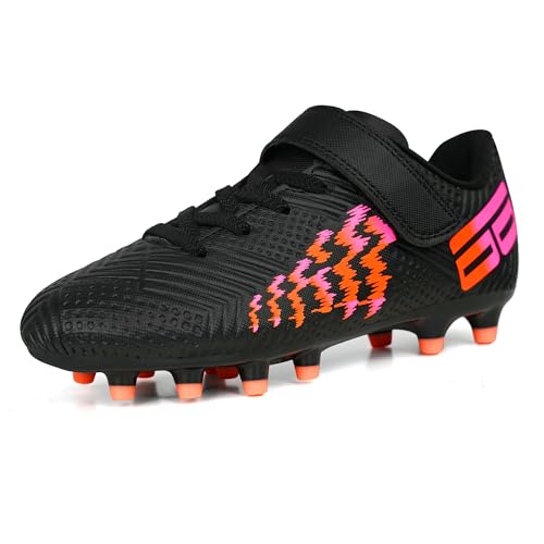 JABASIC Fussballschuhe Kinder Firm Ground Football Fußballschuhe Jungen Mädchen (33EU,Black/Orange) von JABASIC