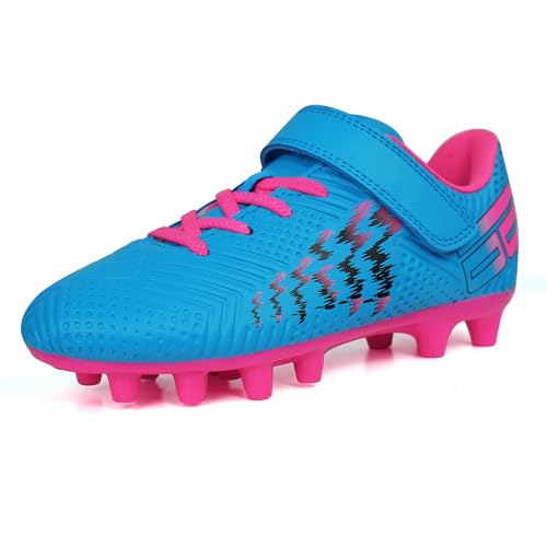 JABASIC Fussballschuhe Kinder Firm Ground Football Fußballschuhe Jungen Mädchen (34EU,Blue/Pink) von JABASIC