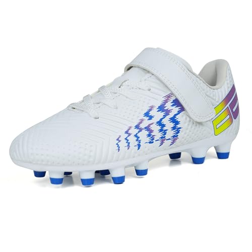 JABASIC Fussballschuhe Kinder Firm Ground Football Fußballschuhe Jungen Mädchen (37EU,White/Navy) von JABASIC
