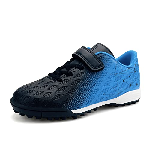 JABASIC Hallen Fussballschuhe Kinder Jungen Mädchen Fußballschuhe Kinder Kunstrasen (25EU,Schwarz Blau) von JABASIC