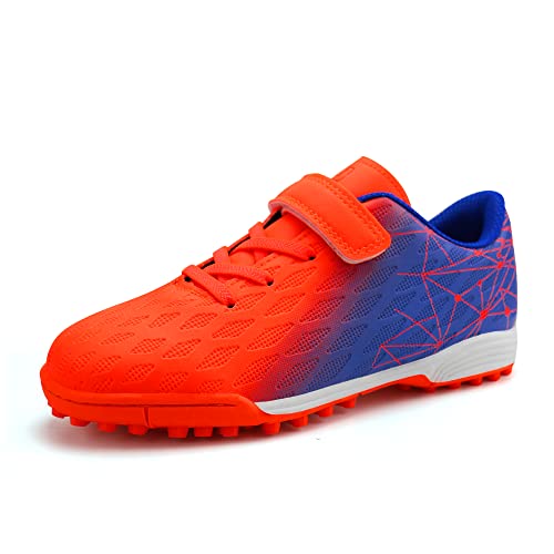 JABASIC Hallen Fussballschuhe Kinder Jungen Mädchen Fußballschuhe Kinder Kunstrasen (27EU,Orange Blau) von JABASIC