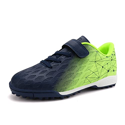 JABASIC Hallen Fussballschuhe Kinder Jungen Mädchen Fußballschuhe Kinder Kunstrasen (30EU,Marine Zitronengrün) von JABASIC