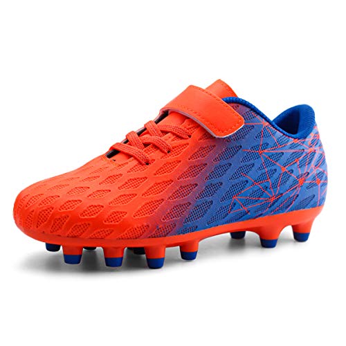 JABASIC Jungen Mädchen Stollen Fußballschuhe Kinder Outdoor Firm Ground Fußballschuhe (27EU,Orange/Blau) von JABASIC