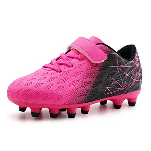 JABASIC Jungen Mädchen Stollen Fußballschuhe Kinder Outdoor Firm Ground Fußballschuhe (34EU,Fuchsia/Schwarz) von JABASIC