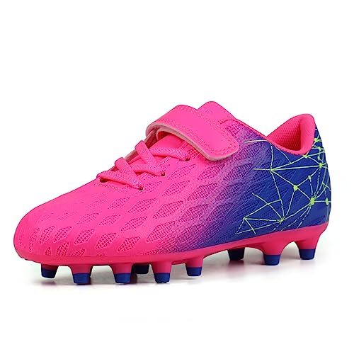 JABASIC Kids Firm Ground Fußballschuhe Jungen Mädchen Sportliche Fußballschuh (27EU,Fuchsia Purple) von JABASIC