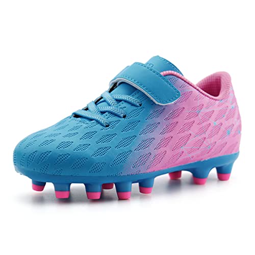 JABASIC Kids Firm Ground Fußballschuhe Jungen Mädchen Sportliche Fußballschuh (32EU,Blau/Rosa) von JABASIC