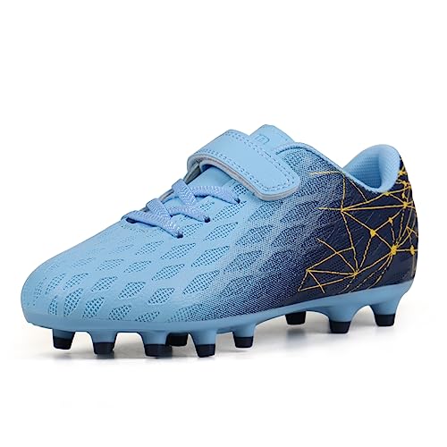 JABASIC Kids Firm Ground Fußballschuhe Jungen Mädchen Sportliche Fußballschuh (32EU,Sky Blue/Navy) von JABASIC