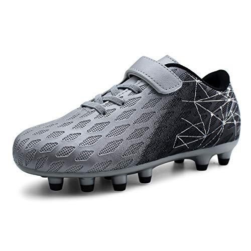 JABASIC Kids Firm Ground Fußballschuhe Jungen Mädchen Sportliche Fußballschuh (33EU,Silber) von JABASIC