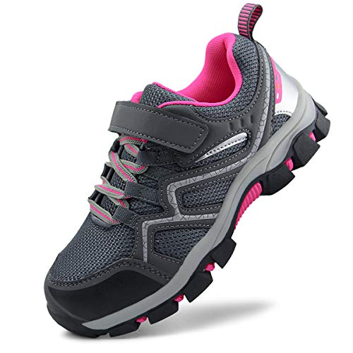 JABASIC Kids Outdoor Trail Wanderschuhe Jungen Mädchen Laufschuhe Sportschuhe (36EU,Grau/Rosa) von JABASIC