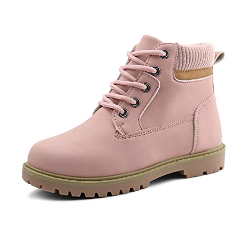 JABASIC Kinder Stiefeletten Mädchen Jungs schnüren Outdoor Komfort Arbeitsstiefel (35EU,Rosa) von JABASIC