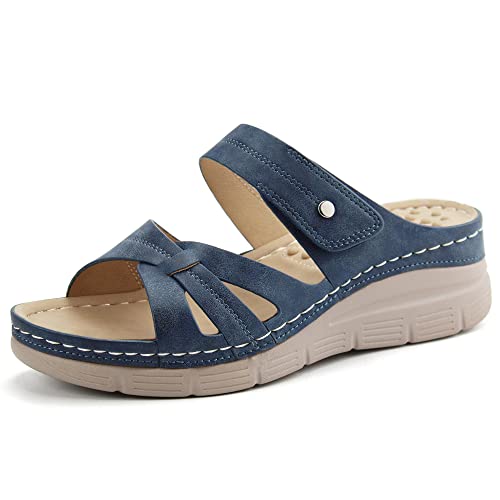 JABASIC Orthopädische Sandalen Damen Pantoletten Hausschuhe Walking Sandalen mit Arch Support (41,Navy) von JABASIC