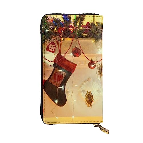 JABNOW Grünes Fußballfeld bedruckte Brieftasche, Multi-Kartenschlitz, Kreditkarten-Organizer, große Kapazität, lange Geldbörse für Damen und Herren, Merry Christams Strümpfe, Einheitsgröße von JABNOW