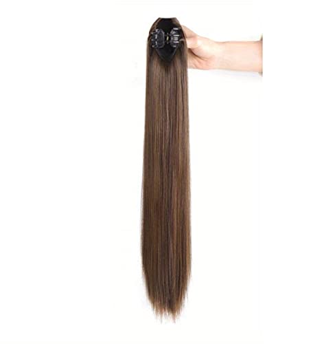 Clip-on-Pferdeschwanz-Perücke, natürliche Haarverlängerungen, langes glattes Haar, Perücken-Pferdeschwanz for Frauen (Color : 4, Size : 19 inch) von JABSY