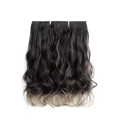 Damen-Perücke, dreiteilig, Modeauswahl, Farbverlauf, Perückenteil, Wasserwelligkeit, Locken, Haarverlängerung, Perückenteil (Color : 1, Size : 55 cm) von JABSY