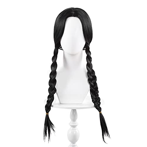 Doppelter Pferdeschwanz Twist Braid Cosplay Anime Perücke schwarze Langhaar Damenperücke (Color : A, Size : 1) von JABSY