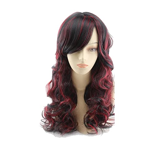 Perücken Damen schwarz rot Farbverlauf Perücken blonde Haare Perücken Kopfbedeckung langes lockiges Haar (Color : 1, Size : 1) von JABSY