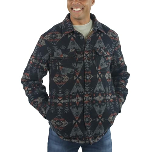 Jachs Herren-Flanell-Hemdjacke aus Wollmischgewebe mit Sherpa-Futter, Mehrfarbig/Meereswellen (Ocean Tides), M von JACHS New York