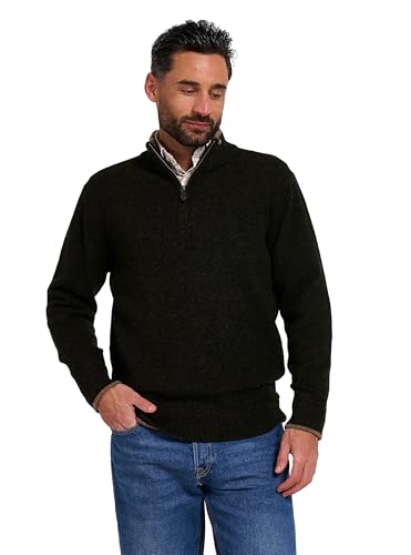 JACK PYKE Ashcombe - Strickpullover mit Reißverschluss - 100% Lammwolle - Dunkeloliv - L von JACK PYKE